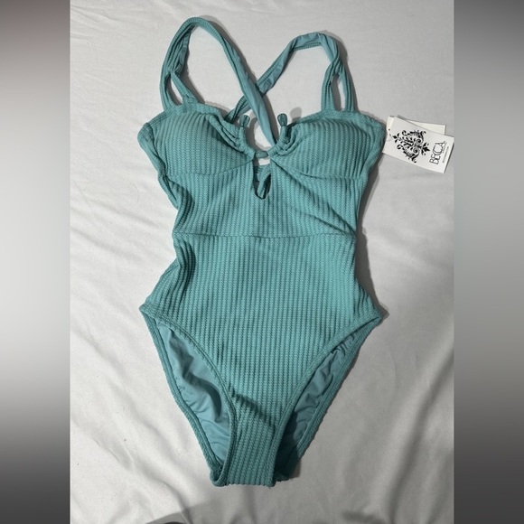 Becca Kylam Bandeau One Piece Swimsuit in Mineral Green - Picture 3 of 11